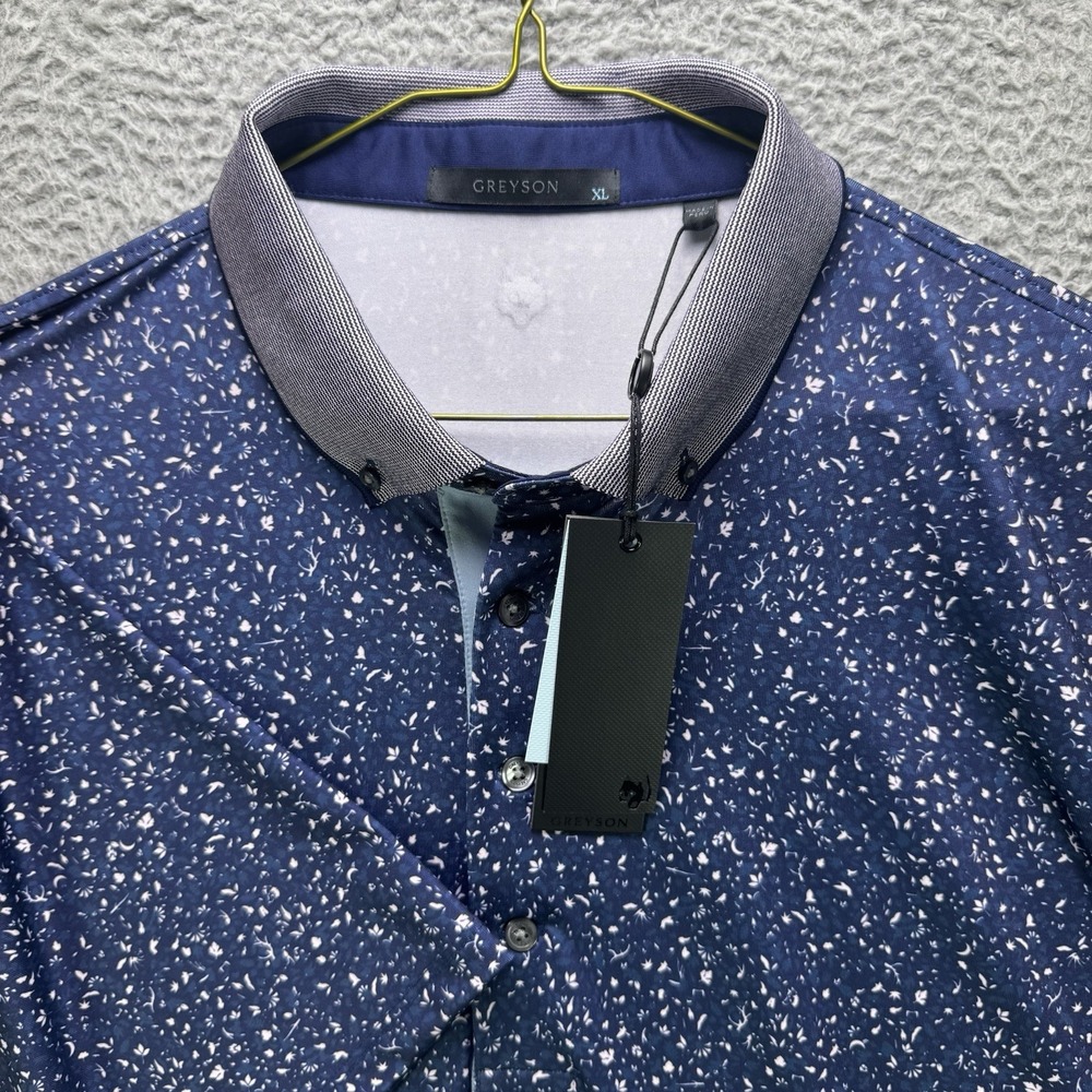Greyson Golf Polo Shirt Mens XL Blue Angel Tears AOP Stretch Justin Thomas NWT - Picture 6 of 13
